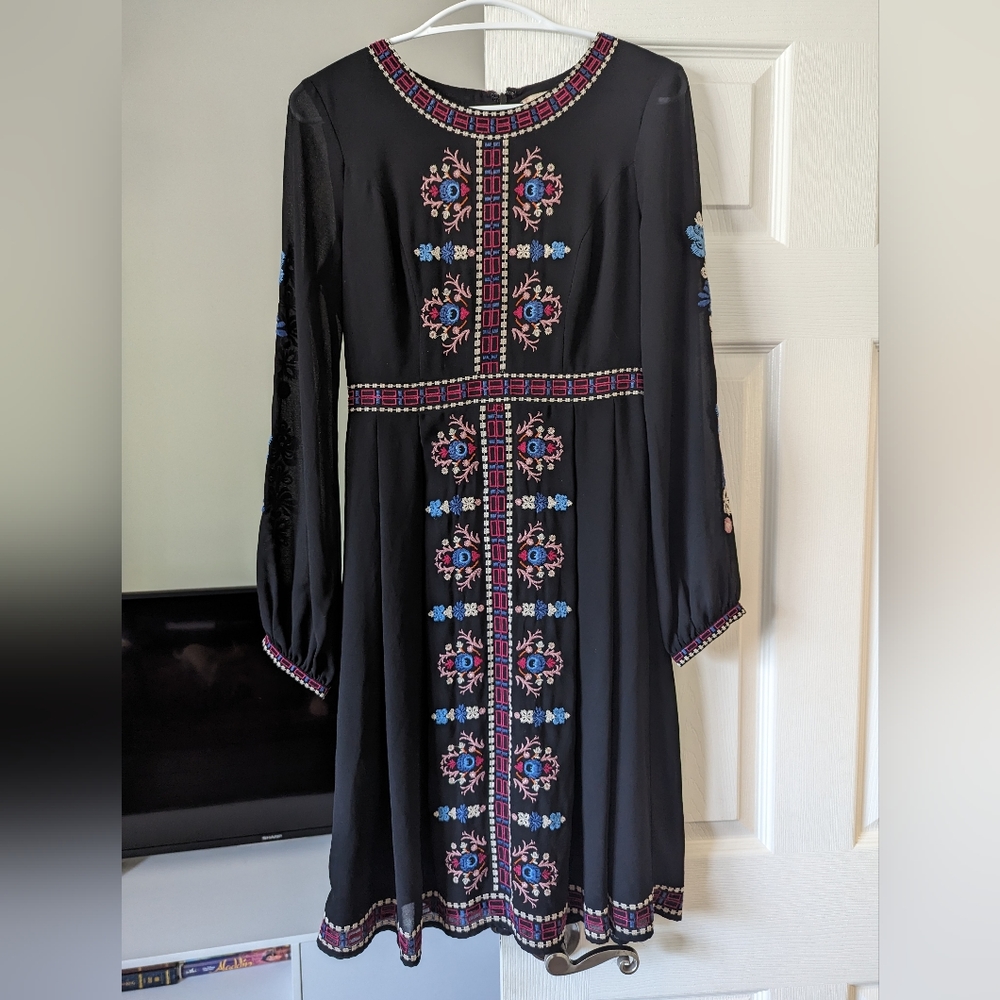 Embroidered, long-sleeve dress
